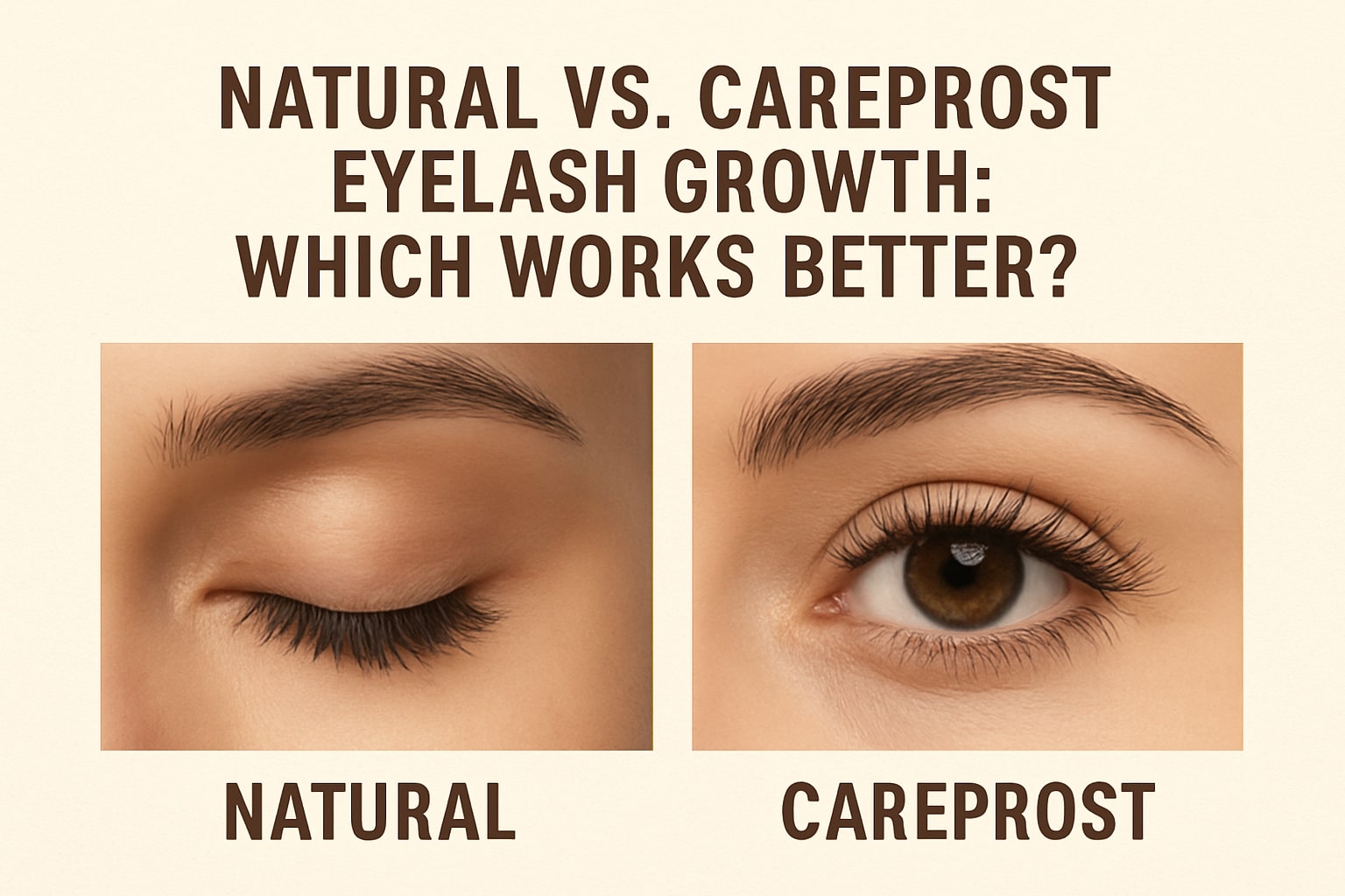 Infographic comparing natural eyelash remedies with Careprost eyelash growth treatment.