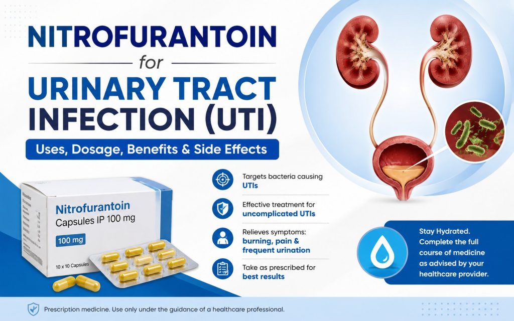 Nitrofurantoin 100mg capsules for treating urinary tract infection (UTI)