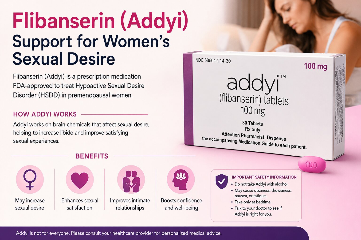 Flibanserin Addyi tablets for treating low sexual desire disorder in premenopausal women