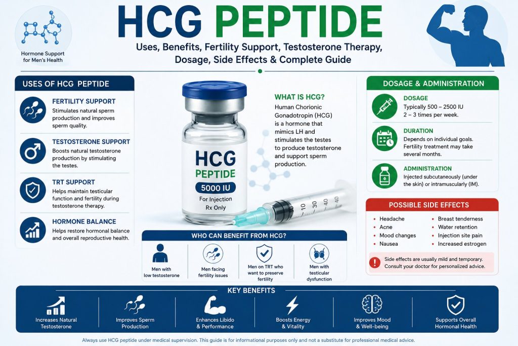 HCG Peptide: Uses, Benefits, Fertility Support, Testosterone Therapy, Dosage, Side Effects & Complete Guide