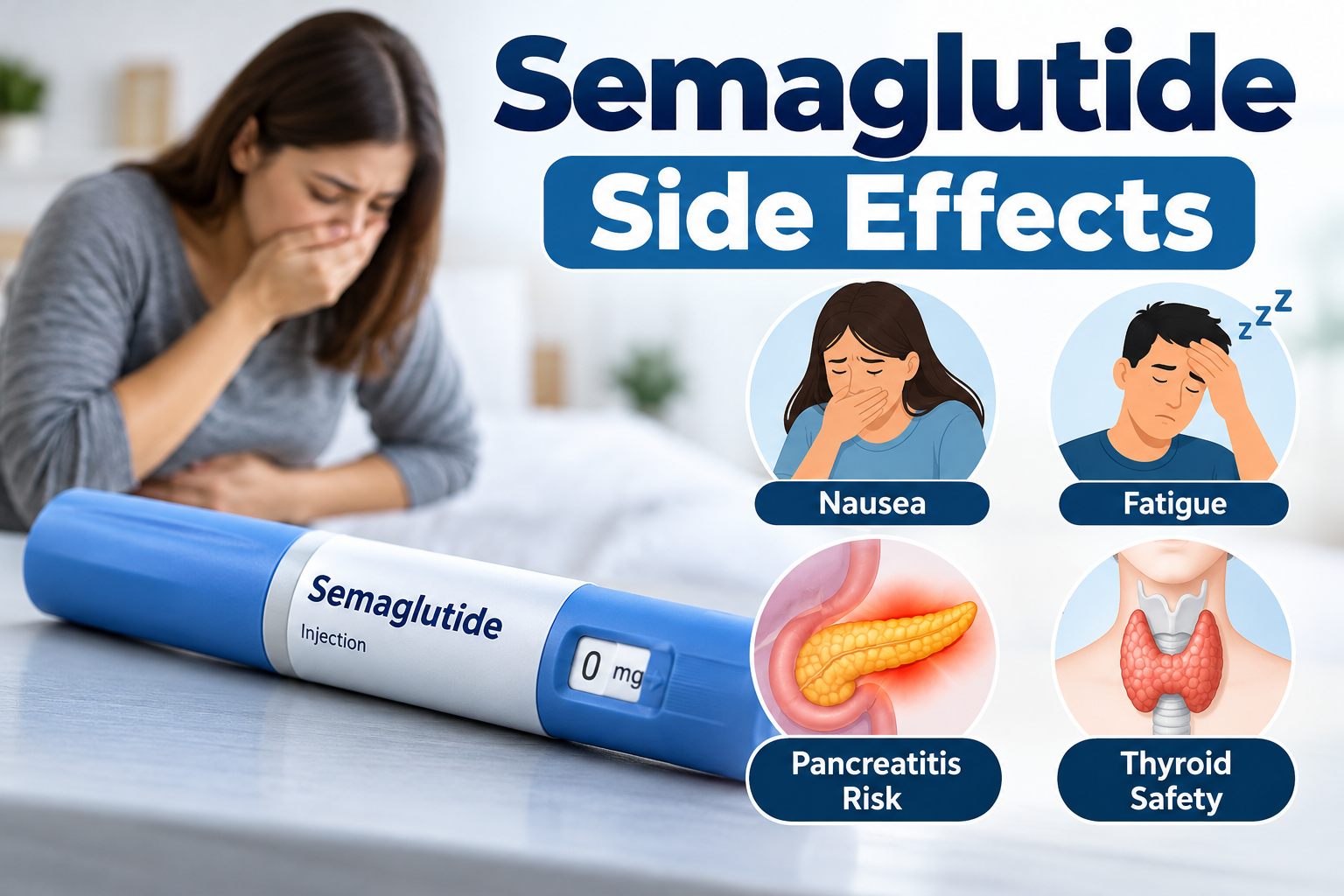 Semaglutide Side Effects and Safety Guide Semaglutide side effects including nausea, fatigue, pancreatitis risk, and thyroid safety concerns