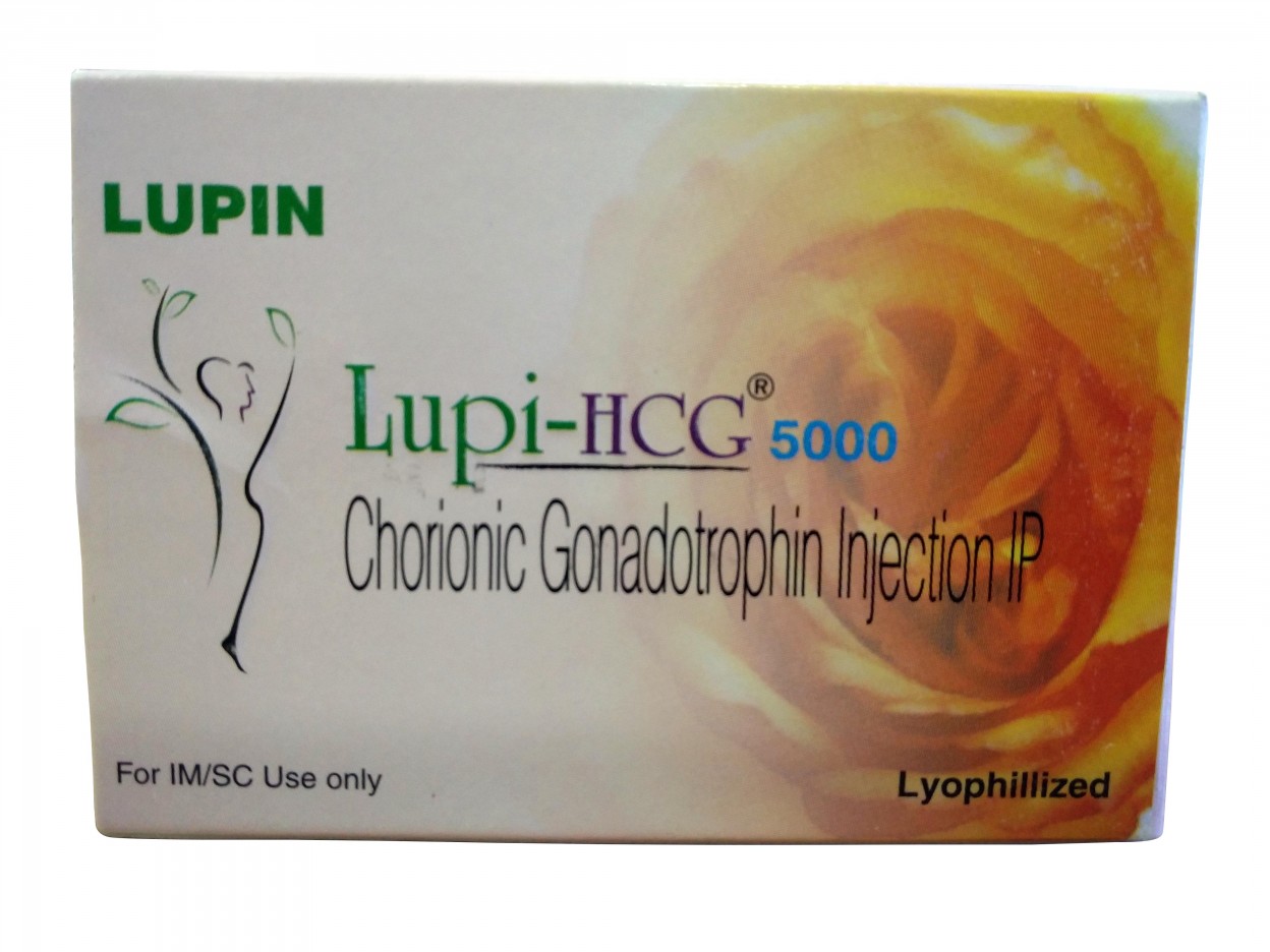Lupi HCG 5000 I.U injection pack – Box and vial of Lupi HCG 5000 I.U for fertility treatment.